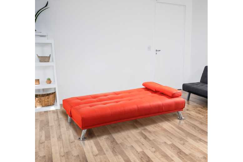 Merlot Elegance Faux Leather 2-Seater Sofa Bed – Modern Convertible Couch, Space-Saving, Easy-Clean | Wowcher