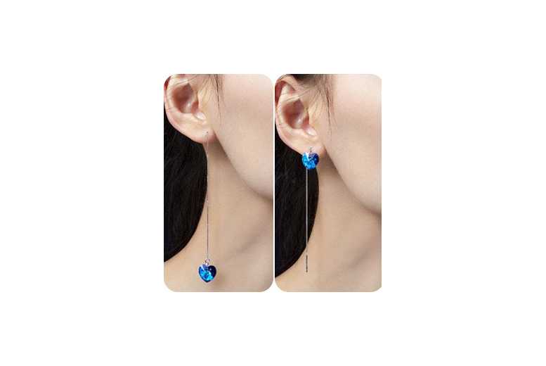 Ocean-Blue Swarovski Crystal Heart Earrings with Gift Box | Wowcher