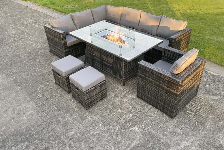 9-Seater Weatherproof Rattan Dining Set with Fire Pit Table | Wowcher 9-Seater Weatherproof Rattan Dining Set with Fire Pit Table | Wowcher