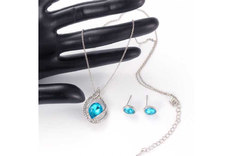 Aqua Elegance Jewellery Gift Set – Rhodium-Plated Necklace & Earrings | Wowcher