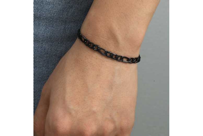 Sophisticated Gunmetal Black Chain Men's Bracelet with Gift Box | Wowcher