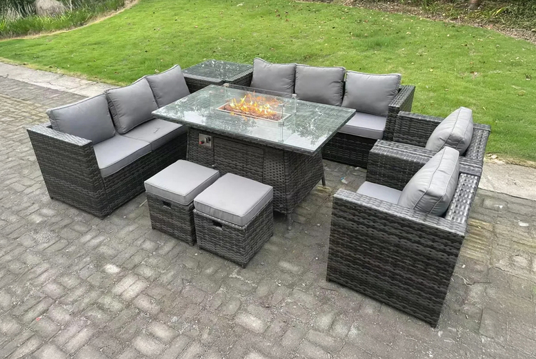 Seater Weather-Resistant Polyrattan Garden Dining Set With Firepit Table | Wowcher Seater Weather-Resistant Polyrattan Garden Dining Set With Firepit Table | Wowcher