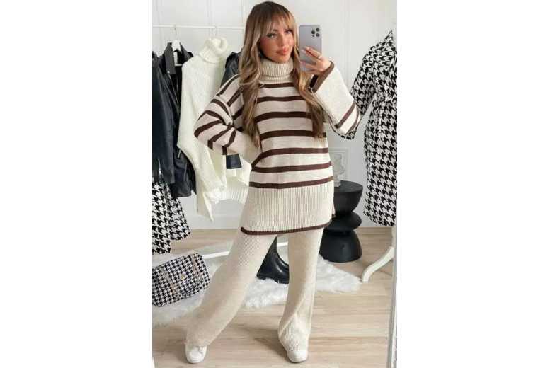 Knitted Stripe Long Loungewear Set