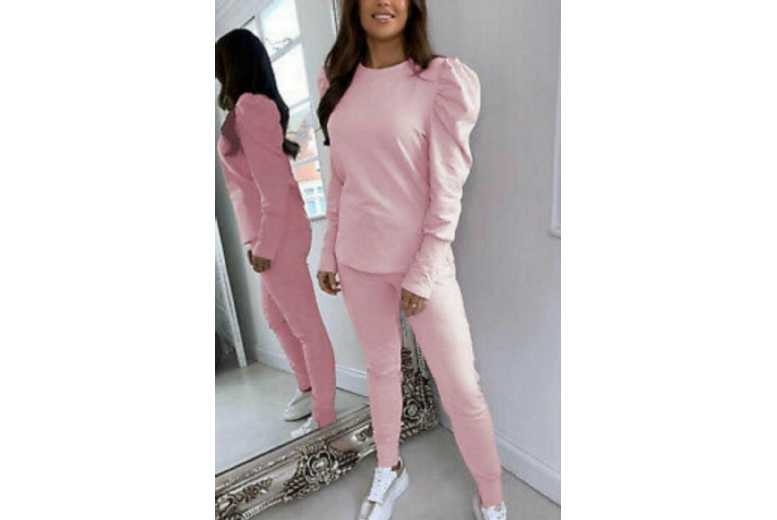Pink Ruffle Puff Sleeve Loungewear Set