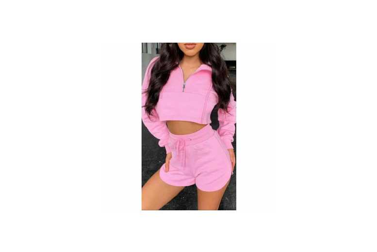 Half Zip Cropped Top &Shorts Co-Ord Set