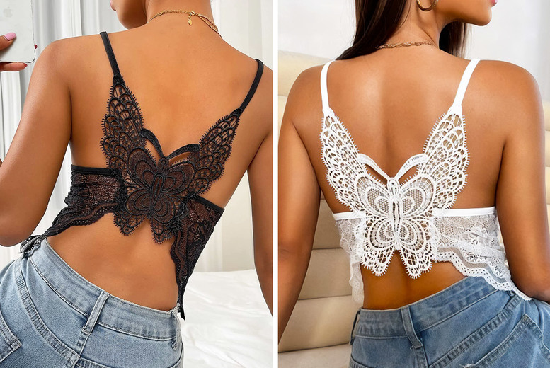 Butterfly Lace Semi Sheer Cami Top – Black or White