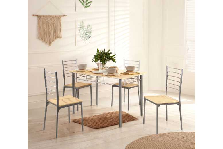 Contemporary Beech & Chrome 4-Seater Dining Table Set – Space-Saving, Modern Design | Wowcher Contemporary Beech & Chrome 4-Seater Dining Table Set – Space-Saving, Modern Design | Wowcher