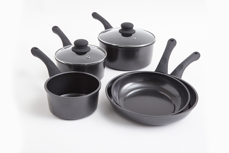 5-Piece Black Carbon Steel Pan Set | Wowcher