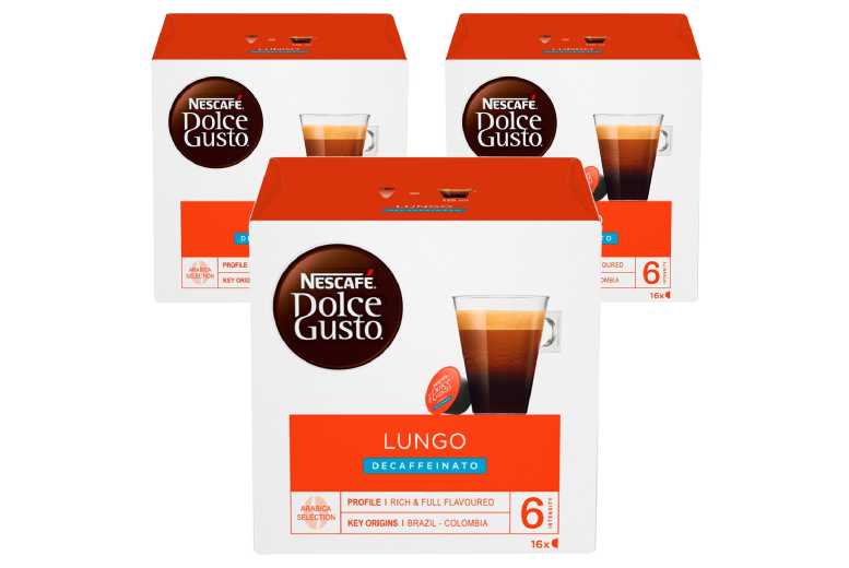 Nescafe Dolce Gusto Lungo Decaf Coffee Pods – Medium-Dark Roast, Recyclable, Nespresso Compatible (3 x 16-Pod Packs) | Wowcher