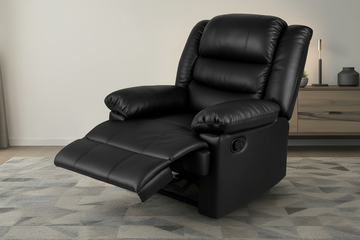 Adjustable Leather Recliner Armchair Sofa - Modern PU, High-Back, Black or Brown | Wowcher