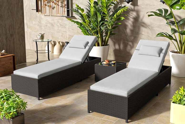 2-Seat Rattan Vancouver Reclining Sun Lounger Set with Weather-Resistant Cover 2-Seat Rattan Vancouver Reclining Sun Lounger Set with Weather-Resistant Cover