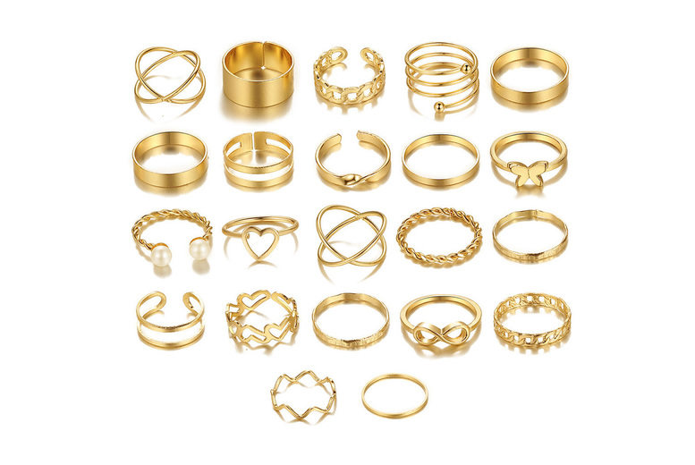 22-Piece Stackable Boho Ring Set – Gold or Silver Alloy, Mixed Sizes, Vintage- Fashion Jewellery | Wowcher
