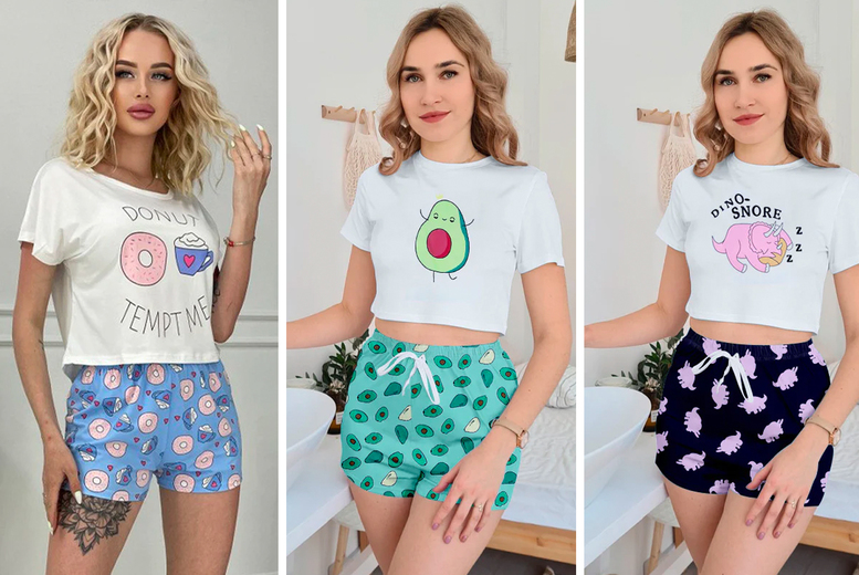 Women's Printed Cartoon Short Pyjama Set - 3 Designs in UK Sizes 6-12