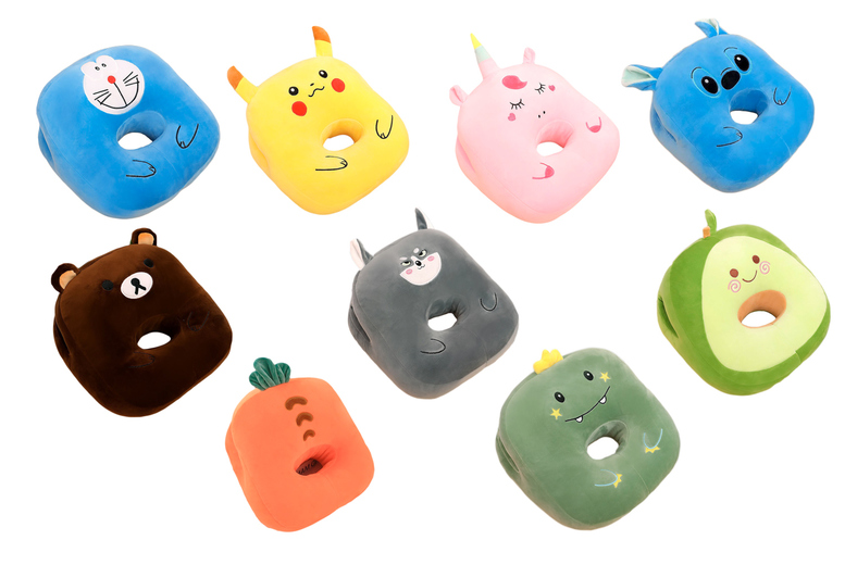 Adorable Cartoon Plush Travel Pillow – 9 Fun Designs, Soft PP Cotton, Hand Warmer Slot, 35cm x 30cm | Wowcher