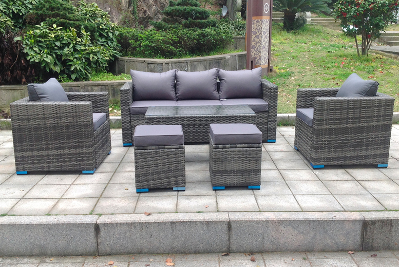 7-Seater Weatherproof Rattan Garden Sofa Set – Dark Grey | Wowcher