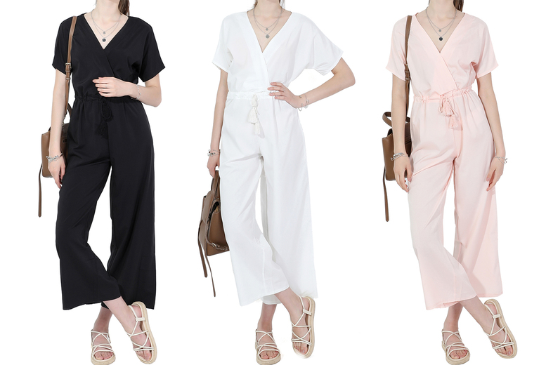 Black Women’s Wide Leg Jumpsuit – Breathable Summer Style | Wowcher