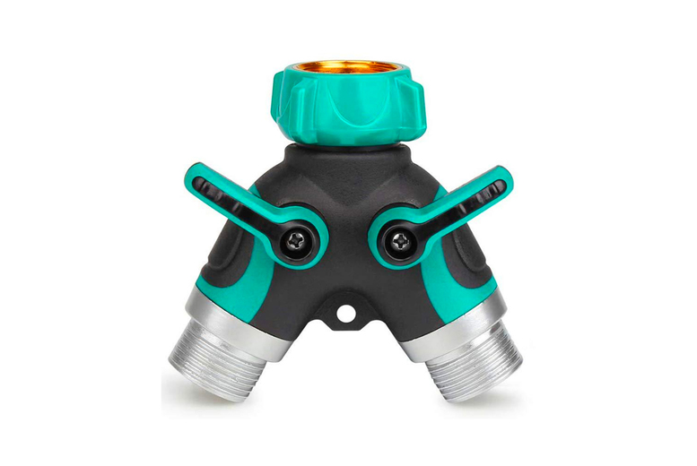 Heavy-Duty Zinc Alloy Two-Way Garden Tap Splitter – Dual Hose Connector with Rubberised Grip | Wowcher