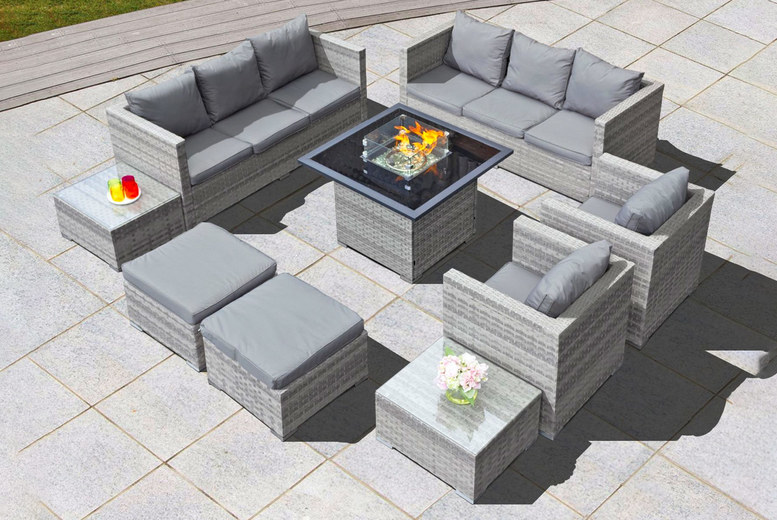 £949 instead of £1999.99 for an Acorn Deluxe dove grey 10-seater polyrattan set with a gas-powered fire pit, £999 to include a gas-powered fire table from Oseasons – save up to 53% £949 instead of £1999.99 for an Acorn Deluxe dove grey 10-seater polyrattan set with a gas-powered fire pit, £999 to include a gas-powered fire table from Oseasons – save up to 53%