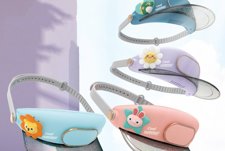 Unisex Black Sun Visor Fan Hat – Bladeless, USB Rechargeable, Animal Designs | Wowcher