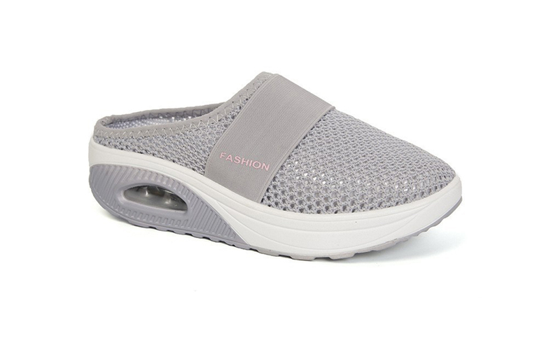UK 10 / GREY: A pair of women's slip on air cushion mesh trainers | Wowcher