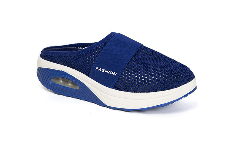 UK 10 / NAVY: A pair of women's slip on air cushion mesh trainers | Wowcher