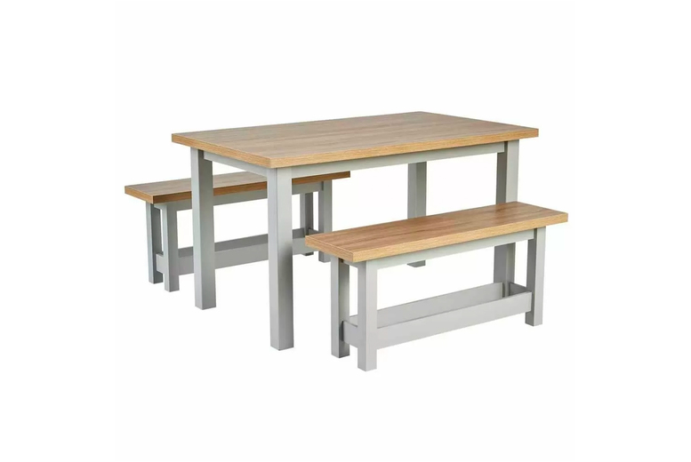 Avon Contemporary Oak Effect Dining Table & Bench Set – 4 Seater, Grey & Oak, Solid MDF | Wowcher Avon Contemporary Oak Effect Dining Table & Bench Set – 4 Seater, Grey & Oak, Solid MDF | Wowcher