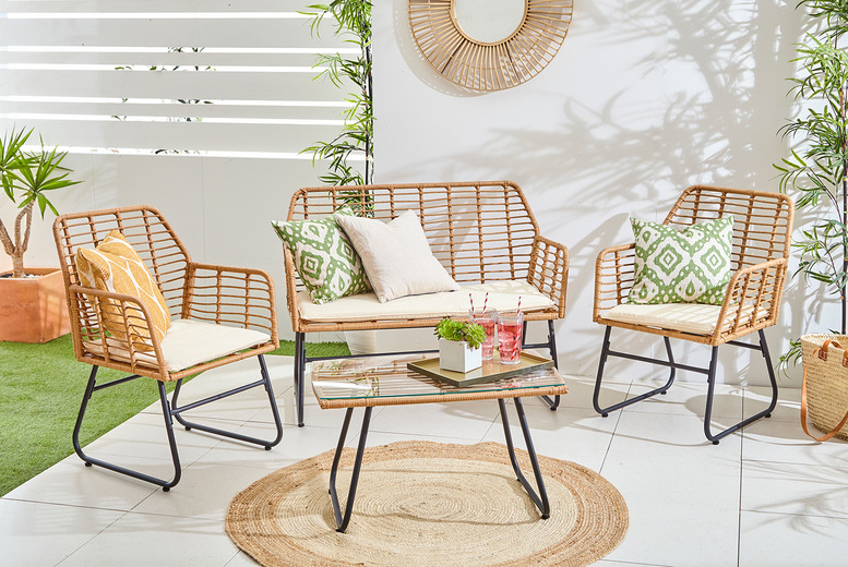 4-Seater Bamboo Effect Rattan Garden Sofa Set – Weather-Resistant Outdoor Lounge | Wowcher 4-Seater Bamboo Effect Rattan Garden Sofa Set – Weather-Resistant Outdoor Lounge | Wowcher