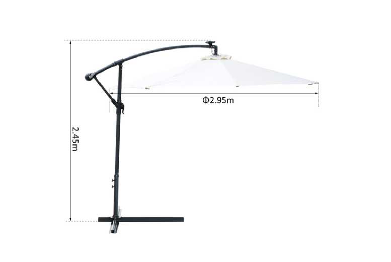 Outsunny Patio Offset Parasol Umbrella w/ LED Lights Steel Frame Garden Outdoor White