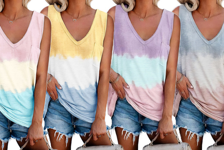 Women’s Gradient Tank Top – Breathable Stretch, V-Neck, Summer Tie-Dye Vest | Wowcher