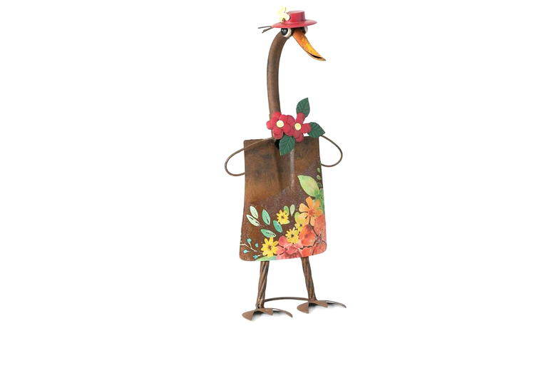 Weather-Resistant Metal Duck Shovel Garden Ornament - Floral Outdoor Décor Sculpture | Wowcher