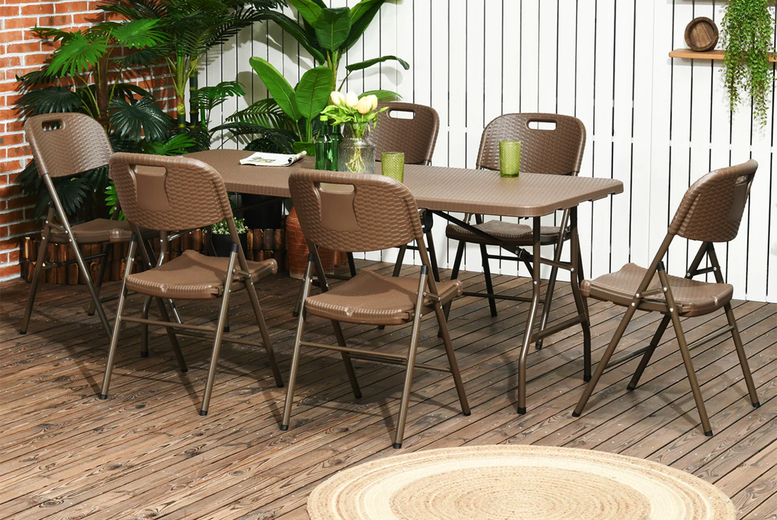 Six-Seater Weather-Resistant Resin Rattan Dining Set – Foldable Outdoor Furniture | Wowcher Six-Seater Weather-Resistant Resin Rattan Dining Set – Foldable Outdoor Furniture | Wowcher