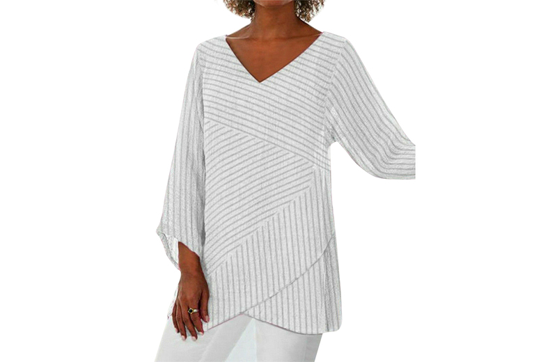 Black Women’s Breathable Striped Summer Blouse – Relaxed Fit, Stretch Fabric, Trendy Long Sleeve Top | Wowcher