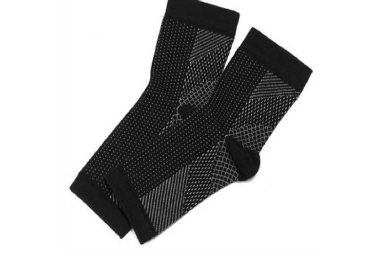 Women's Plantar Fasciitis Relief Open-Toe Moisture-Wicking Crew Socks - Black/Grey, Anti-Odour, Arch Support, S/M & L/XL | Wowcher