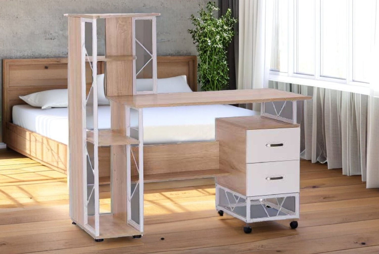 HOMCOM Oak & White Computer Desk with Storage Drawers – Contemporary Bedroom Workstation | Wowcher HOMCOM Oak & White Computer Desk with Storage Drawers – Contemporary Bedroom Workstation | Wowcher
