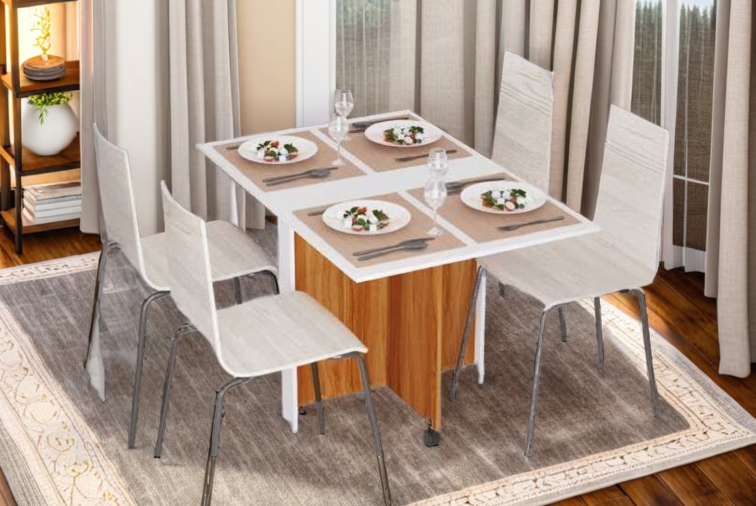HOMCOM Space-Saving Folding Bedroom Table – Chipboard, Teak & White, Multi-Use, Contemporary Style | Wowcher HOMCOM Space-Saving Folding Bedroom Table – Chipboard, Teak & White, Multi-Use, Contemporary Style | Wowcher