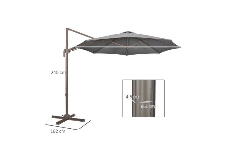 Outsunny Roma Hanging Sun Shade Parasol – Adjustable Outdoor Garden Leisure Umbrella, Water-Resistant, UV Protection, 360° Rotating Canopy | Wowcher