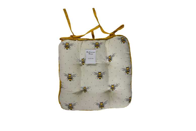 Chunky Bee Cotton Seat Pad with Pom Pom Border - Soft, Decorative & Secure | Wowcher