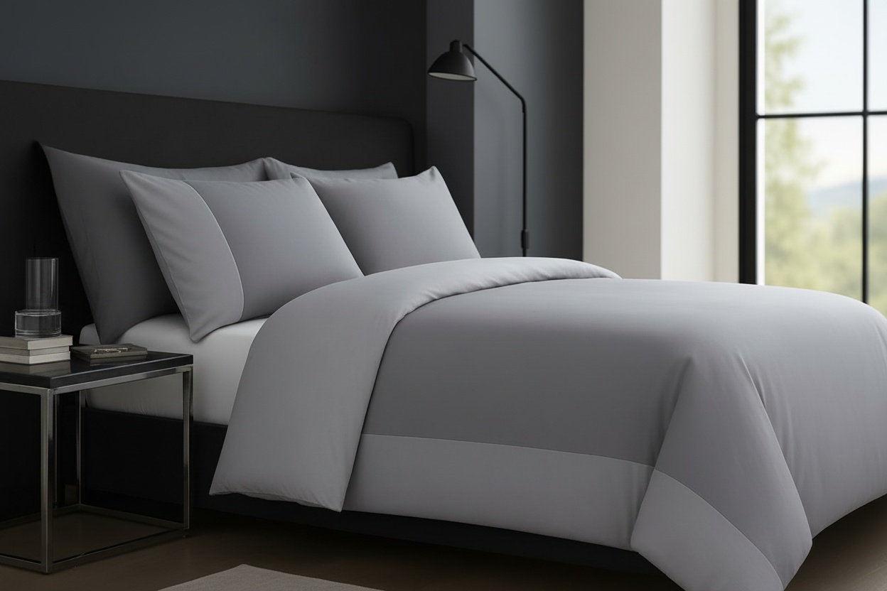 Luxury Cotton Rich Grey Duvet Set - Soft, Breathable & Machine Washable Double Bedding, Modern Style | Wowcher