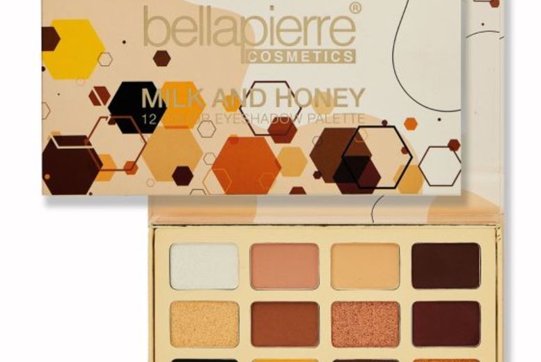 Bellapierre Cosmetics Europe Women's Honey Milk And Eyeshadow Bundle - 12-Pan Powder Palette, Matte & Shimmer Finishes, Pro Brush - Long-Lasting, Cruelty-Free By | Wowcher