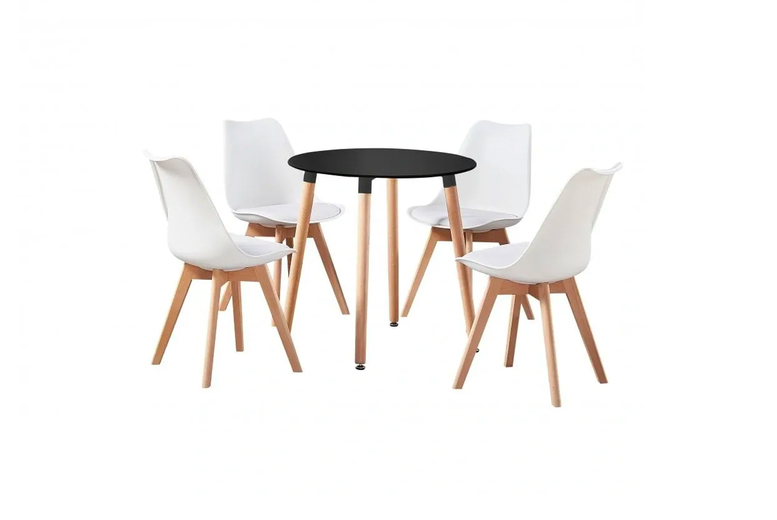 Black Solid Wood Scandi Round Dining Table Set with 4 Jensen Chairs – Contemporary 4-Seater | Wowcher Black Solid Wood Scandi Round Dining Table Set with 4 Jensen Chairs – Contemporary 4-Seater | Wowcher