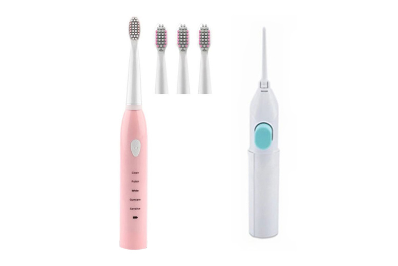 Electric Toothbrush & Cordless Water Flosser Set – Deep Clean for Adults, Pink or Blue | Wowcher