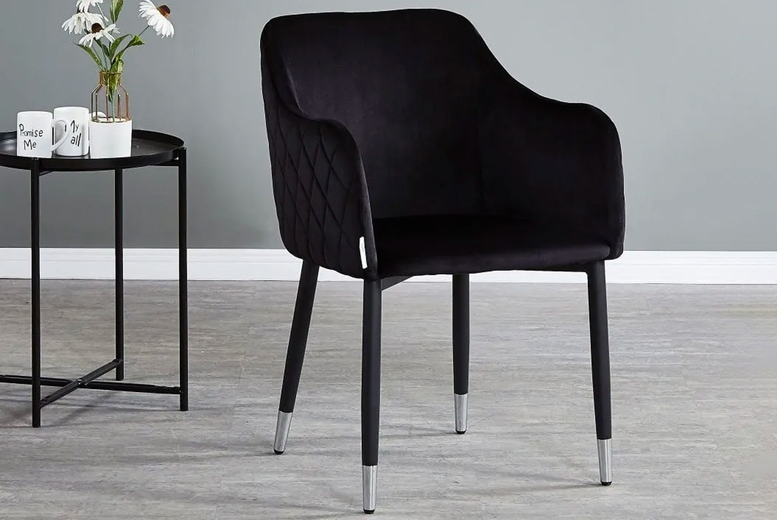 Set of 2 Velvet Upholstered Dining Chairs – Modern Diamond Stitch, Metal Legs, 5 Colours | Wowcher Set of 2 Velvet Upholstered Dining Chairs – Modern Diamond Stitch, Metal Legs, 5 Colours | Wowcher