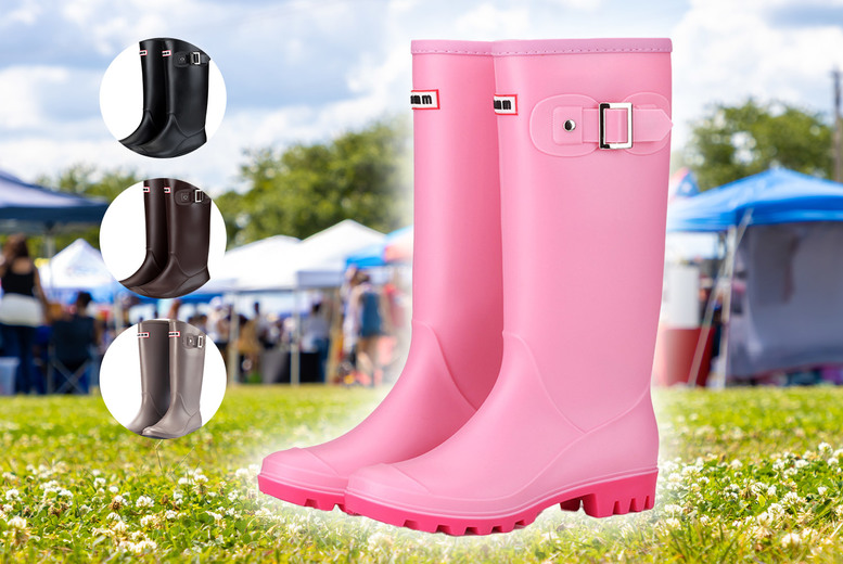 Women’s Tall Welly Rain Boots with Buckle - 4 Colours