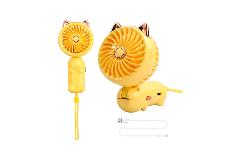 Three Speed Portable Cat Ear Fan – USB Rechargeable, Handheld & Desk Use, 3 Cooling Modes | Wowcher