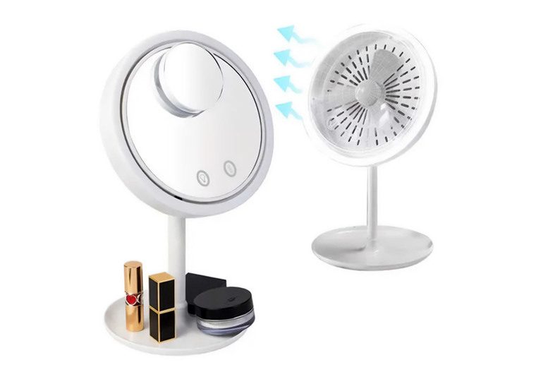 3-in-1 LED Makeup Mirror with Built-in Fan | Wowcher 3-in-1 LED Makeup Mirror with Built-in Fan | Wowcher