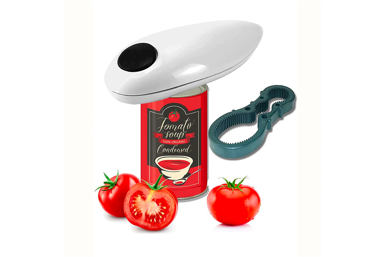 Automatic Electric Tin Can Opener & Bottle Wrench – Easy-Use, Safety Blade, Battery Operated | Wowcher