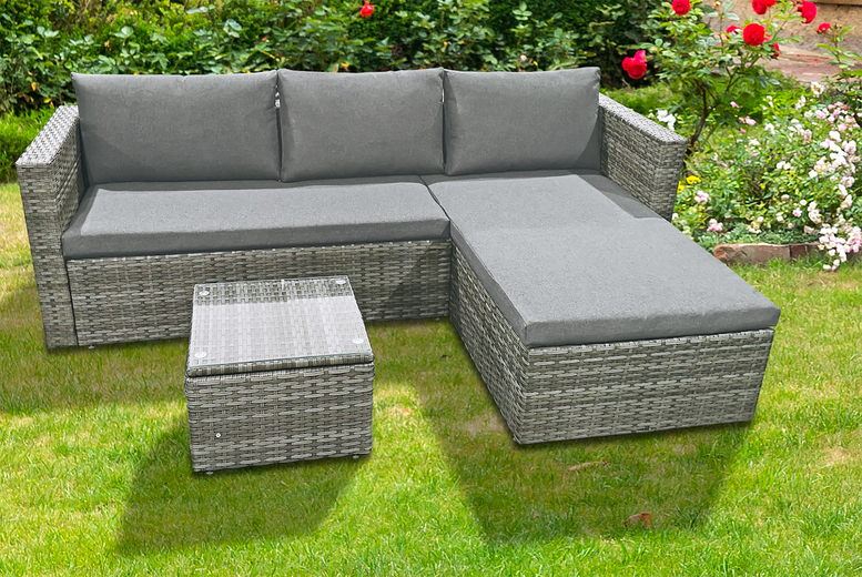 4-Seater Rattan Corner Sofa - Grey