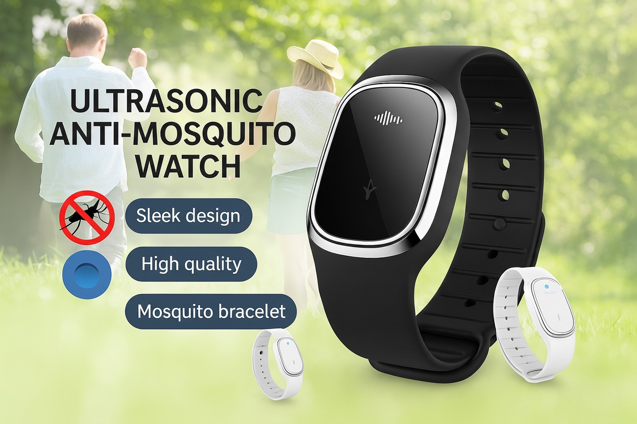 Ultrasonic Mosquito Repellent Smart Bracelet – Sleek Wearable Protection for All Devices (Black/White) | Wowcher
