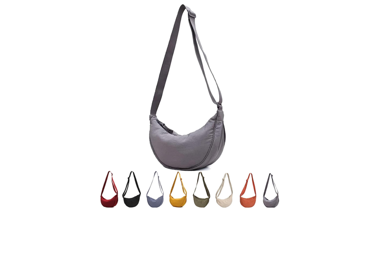 Black Rounded Mini Shoulder Bag - Adjustable Strap, Zipped Compartment, 8 Colours, Polyester & Nylon | Wowcher
