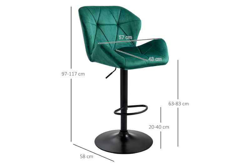 HOMCOM Adjustable Ergonomic Green Bar Stools – Swivel, Modern PU Leather Kitchen Seating | Wowcher
